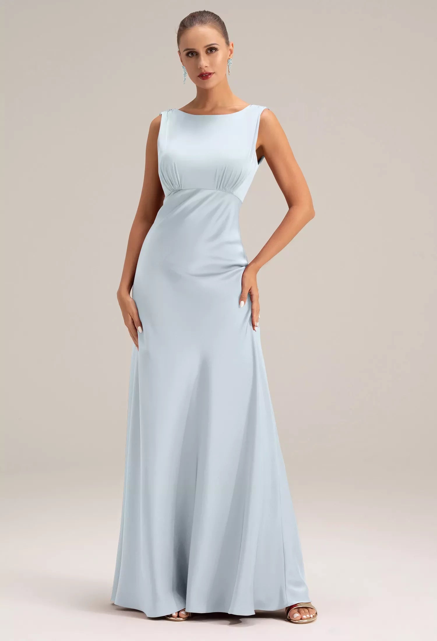 Elegant A-Line Boat Neck Sleeveless Deep V-Back Floor-Length Evening Dresses