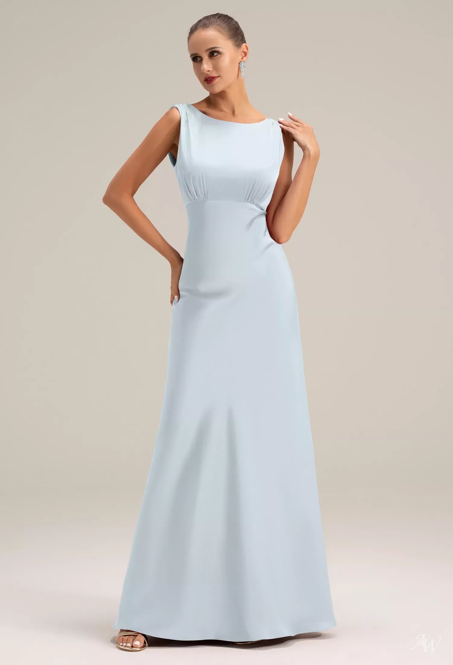 Elegant A-Line Boat Neck Sleeveless Deep V-Back Floor-Length Evening Dresses