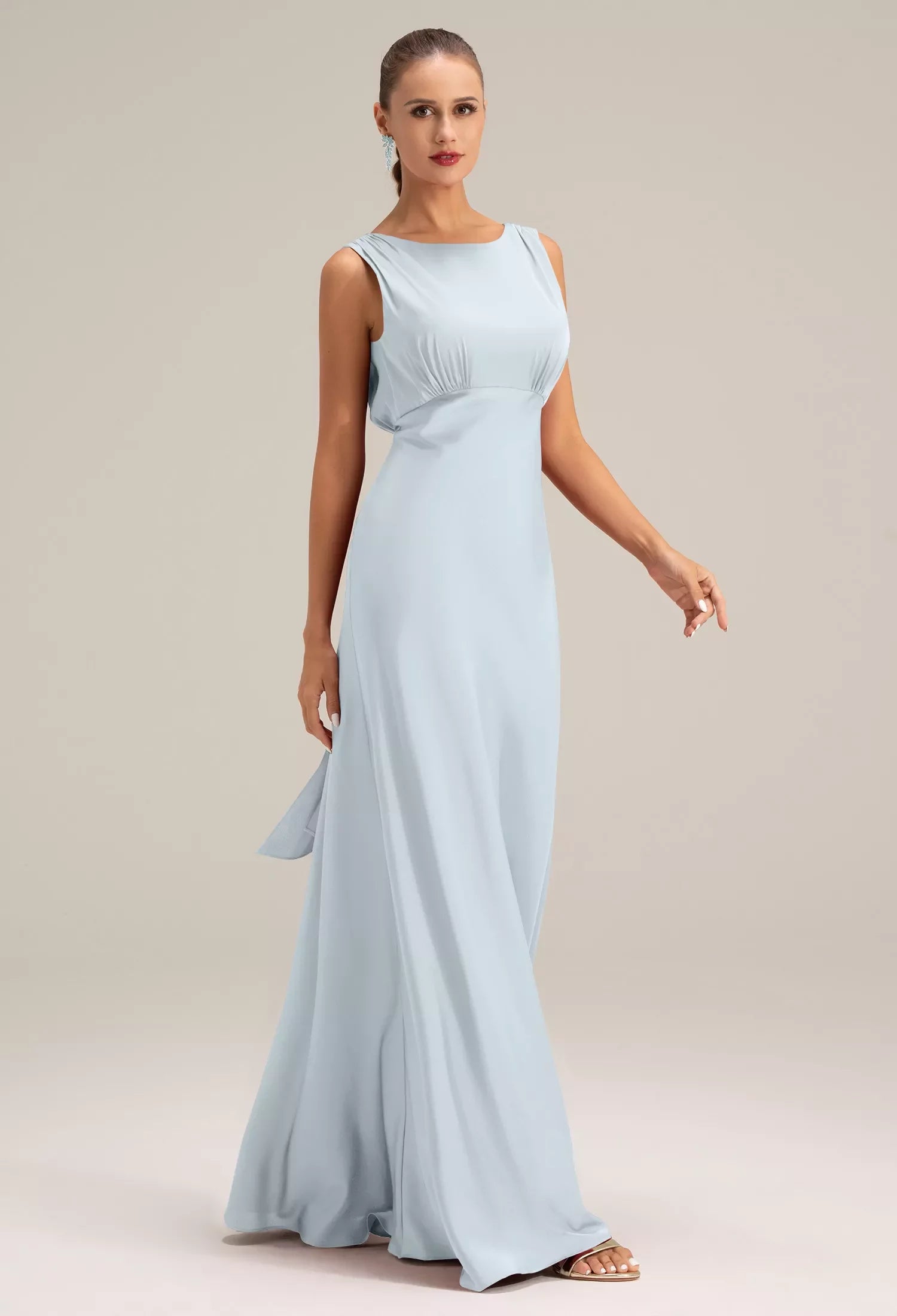 Elegant A-Line Boat Neck Sleeveless Deep V-Back Floor-Length Evening Dresses
