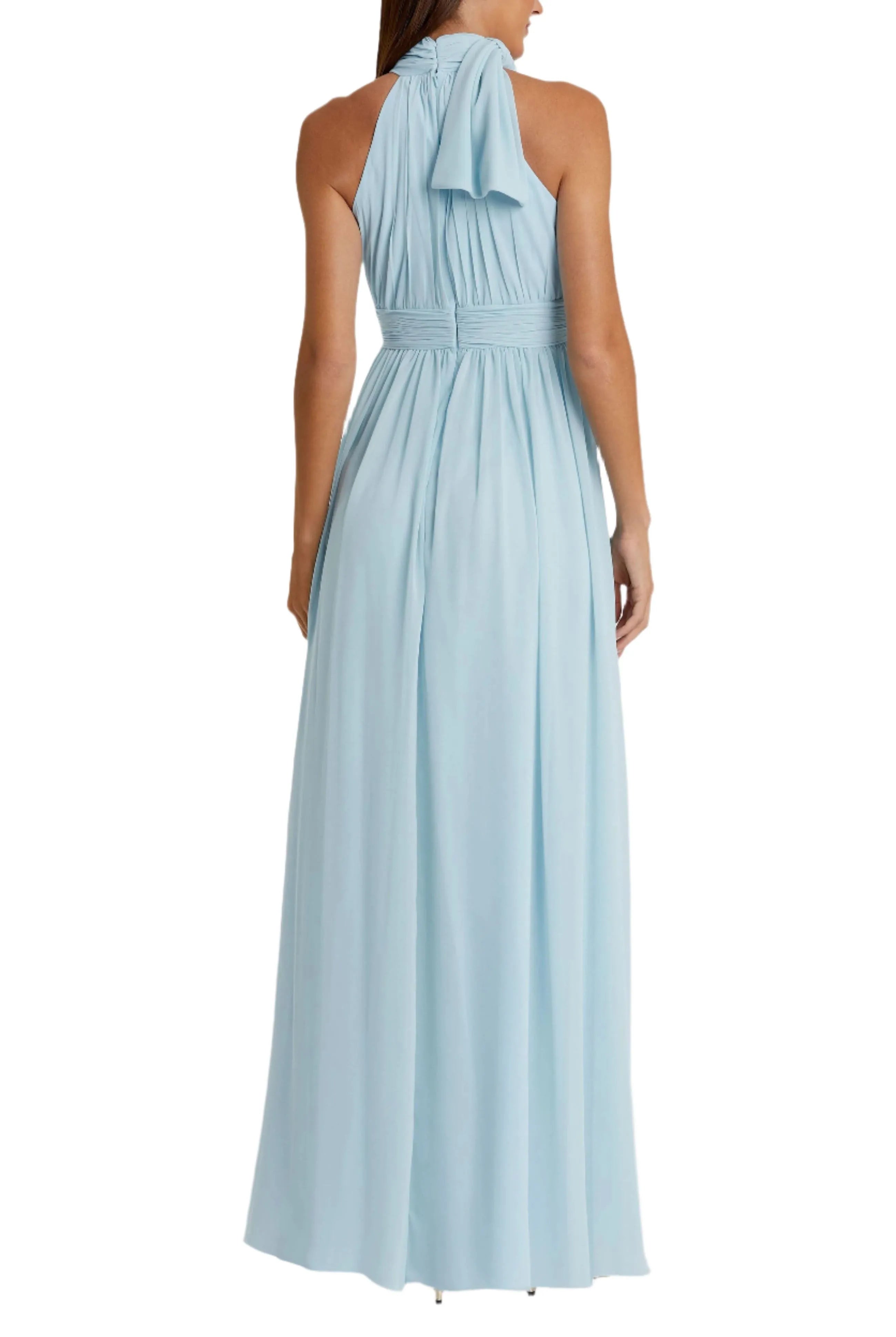 Elegant A-Line Halter Neck Bow Strap Floor-Length Evening Dresses