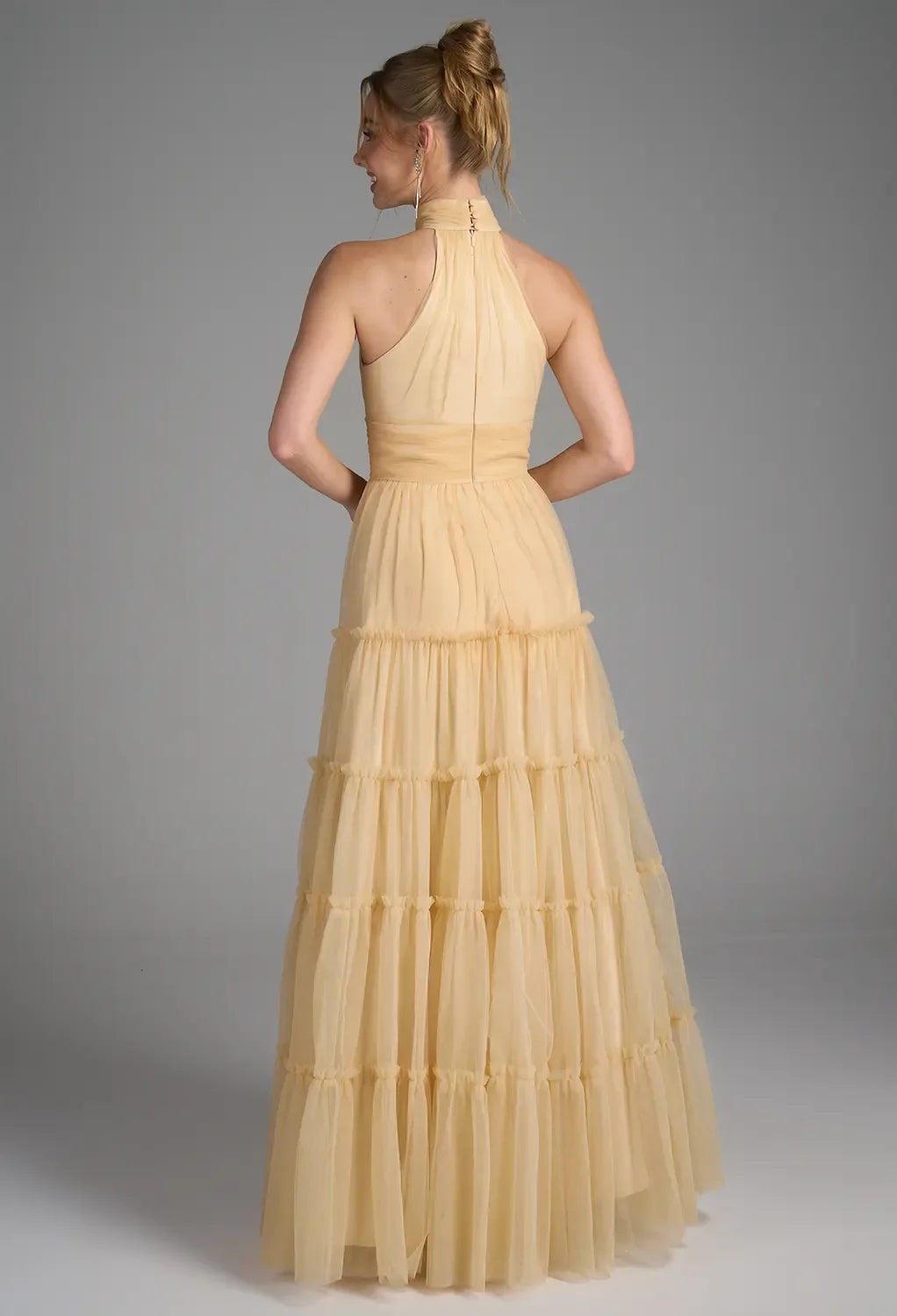 Elegant A-Line Halter Neck Sleeveless Zipper Back Long Evening Dresses