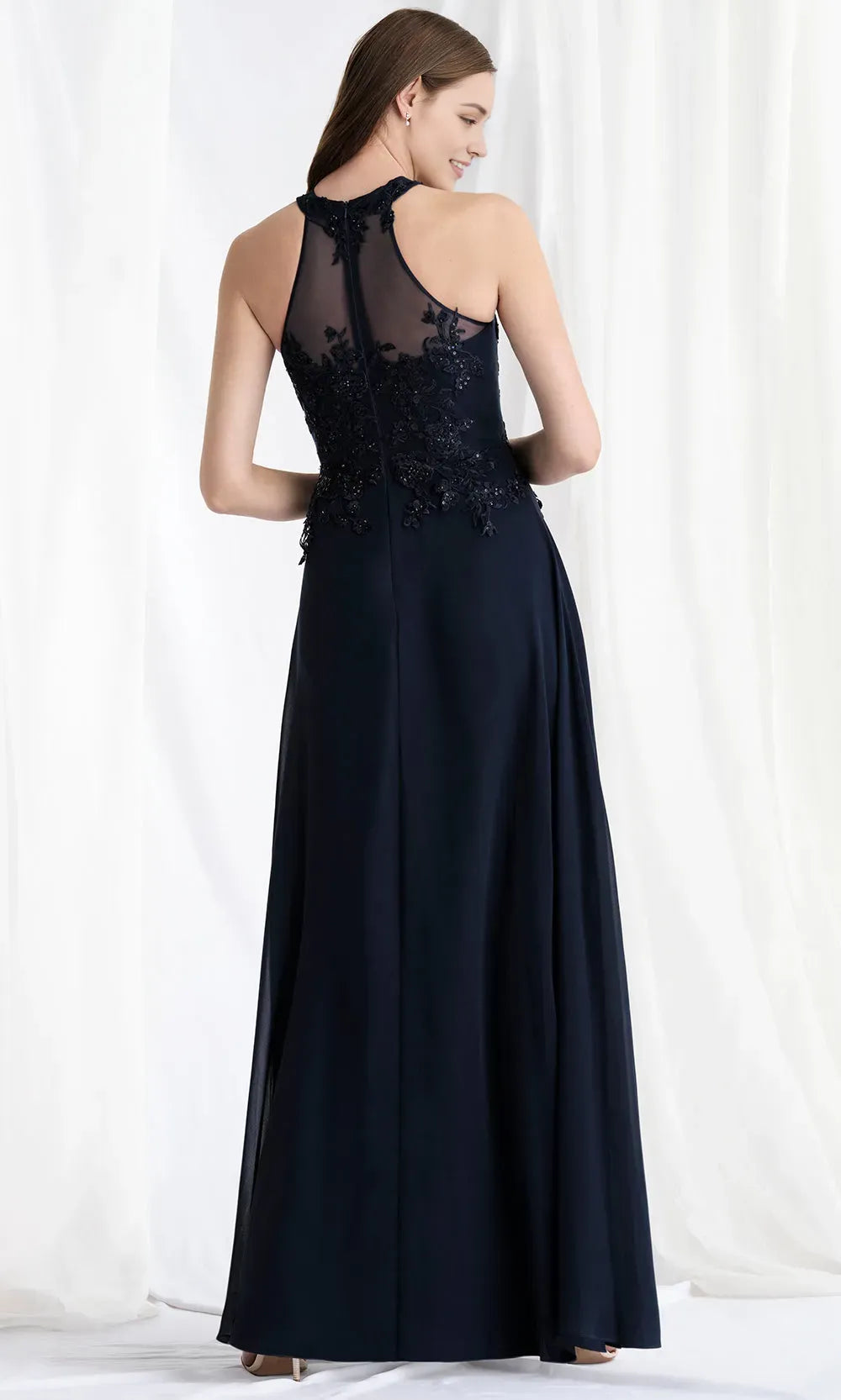 Elegant A-Line High Neck Sleeveless Beaded Embroidery Zip-Back Floor-Length Mother of the Bride Dress
