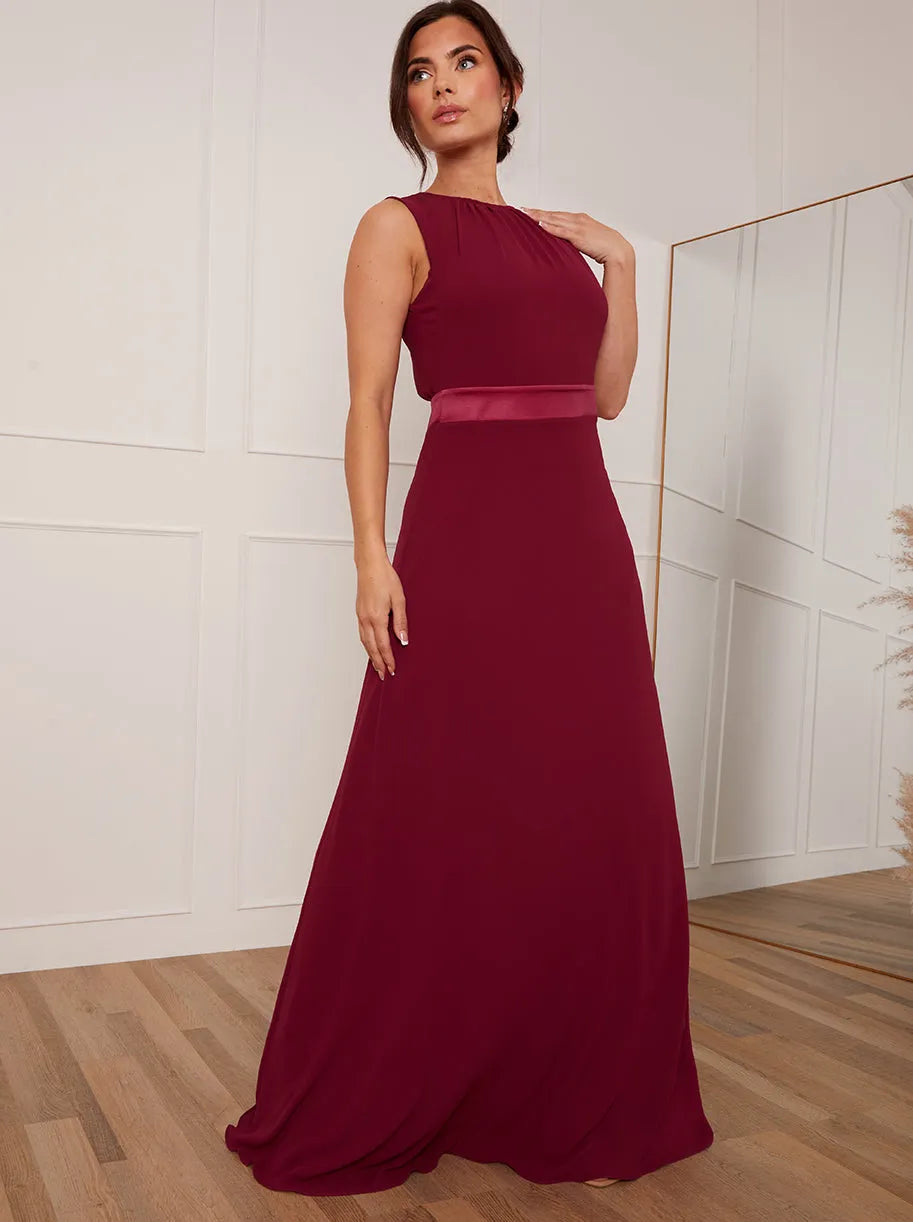 Elegant A-Line High Neck Sleeveless Bow Back Floor-Length Evening Dresses