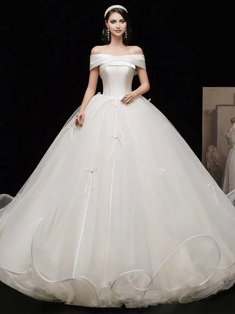Elegant A-Line Off-Shoulder Sleeveless Tulle Lace-Up Floor-Length Wedding Dress for female guests hot sale