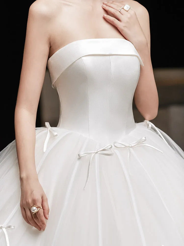 Elegant A-Line Off-Shoulder Sleeveless Tulle Lace-Up Floor-Length Wedding Dress for female guests hot sale