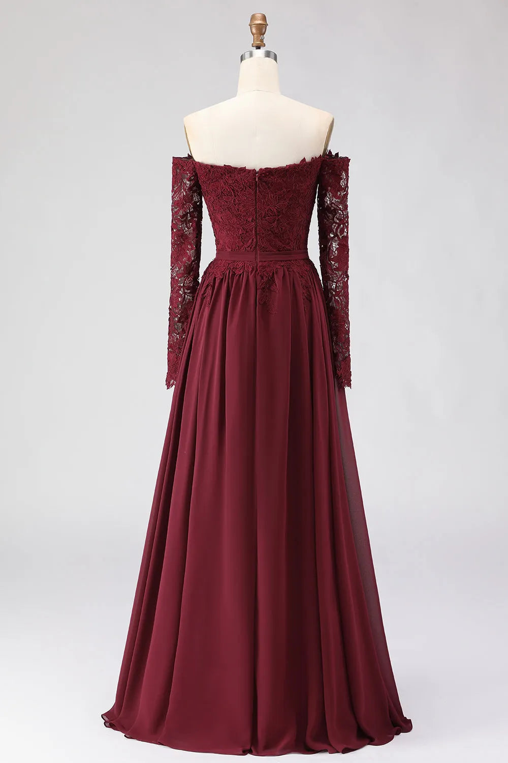 Elegant A-Line Off-the-Shoulder Lace-Sleeve Zip Back Long Mother of the Bride Dresses