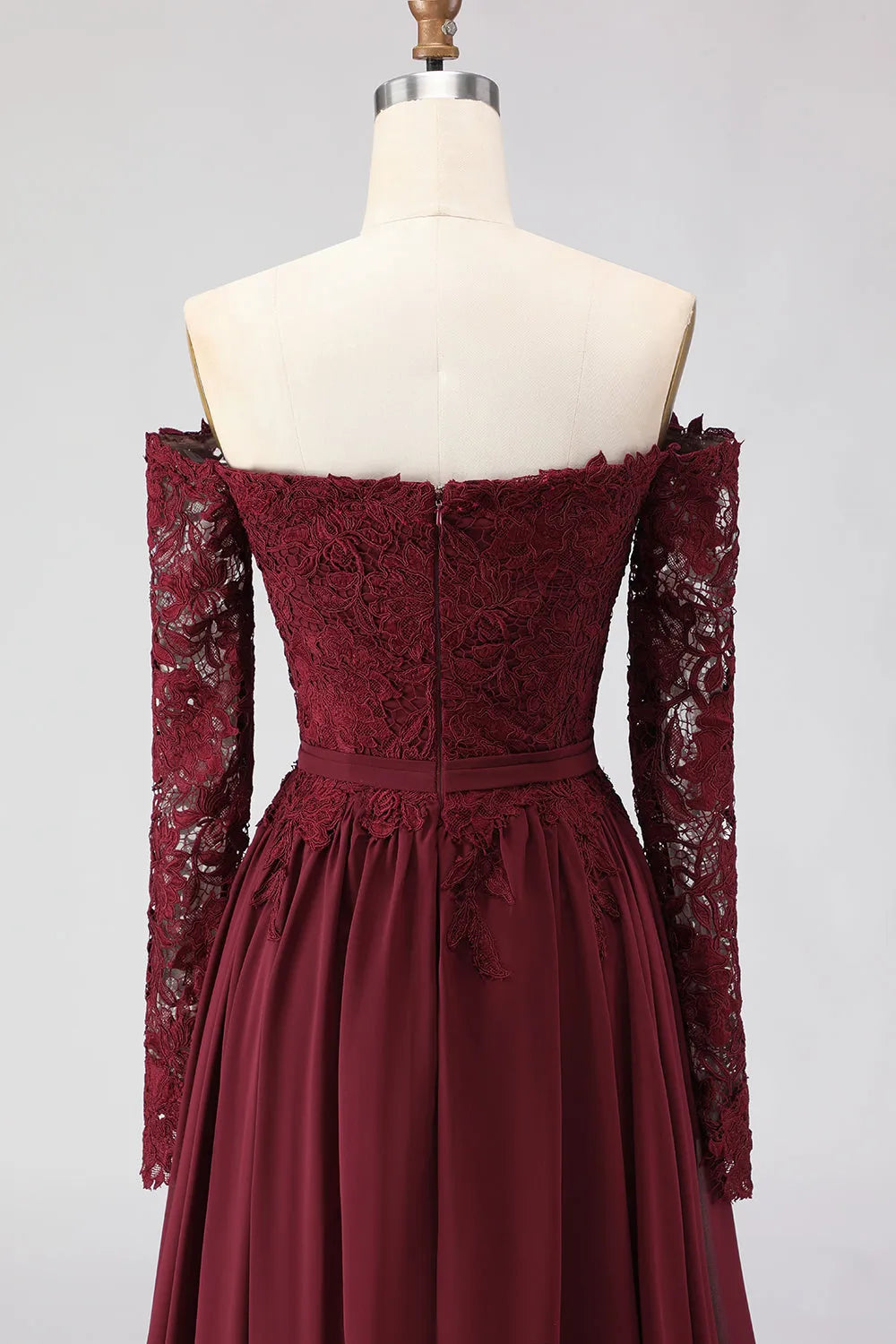 Elegant A-Line Off-the-Shoulder Lace-Sleeve Zip Back Long Mother of the Bride Dresses