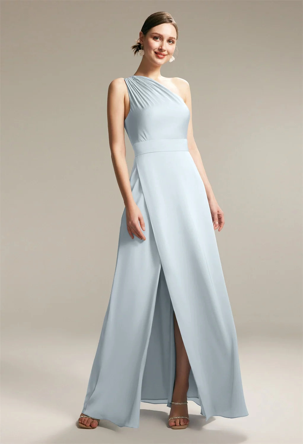 Elegant A-Line One-Shoulder Sleeveless Open Back Floor-Length Evening Dresses
