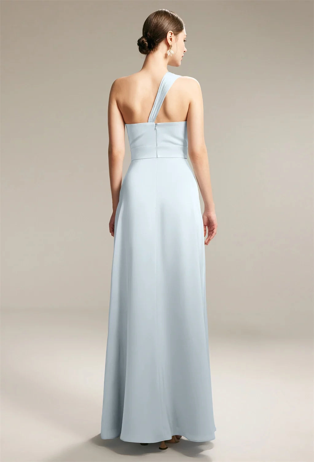 Elegant A-Line One-Shoulder Sleeveless Open Back Floor-Length Evening Dresses