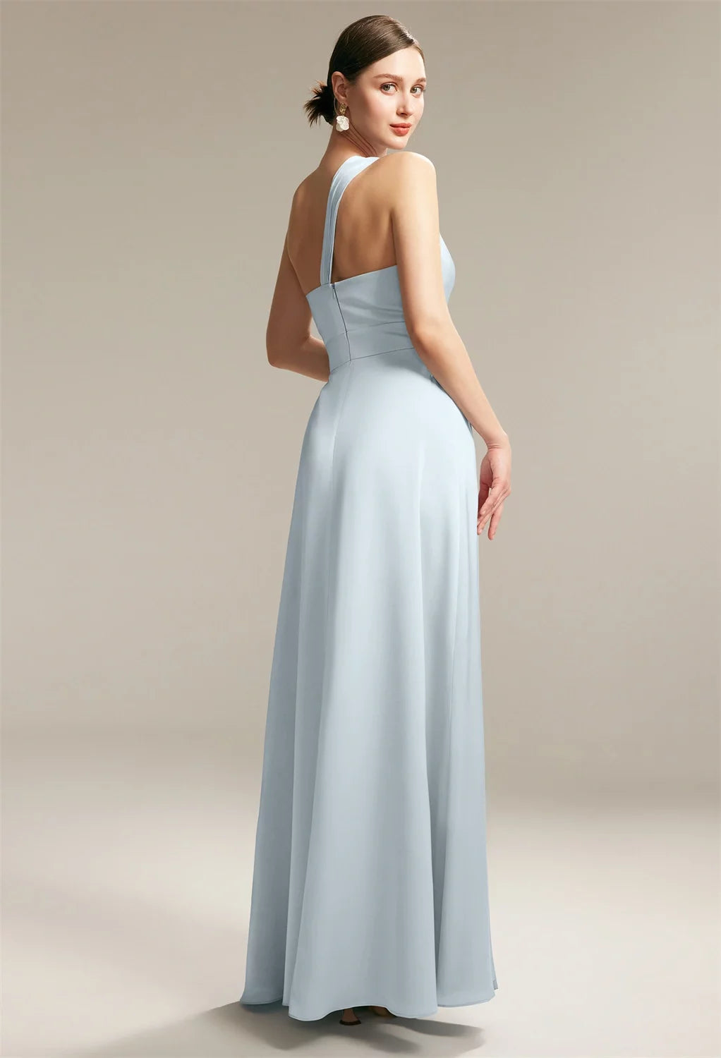 Elegant A-Line One-Shoulder Sleeveless Open Back Floor-Length Evening Dresses