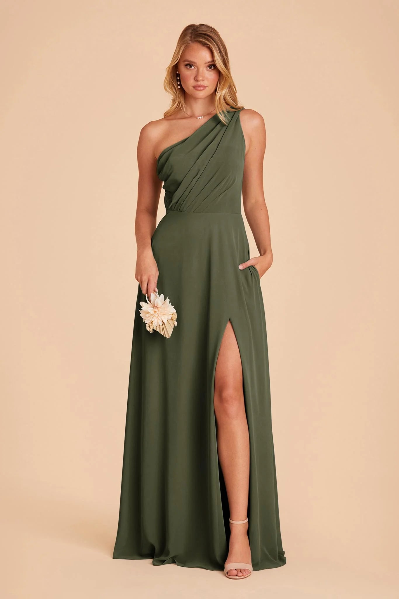 Elegant A-Line One-Shoulder Sleeveless Open Back Floor-Length Formal Bridesmaid Dresses