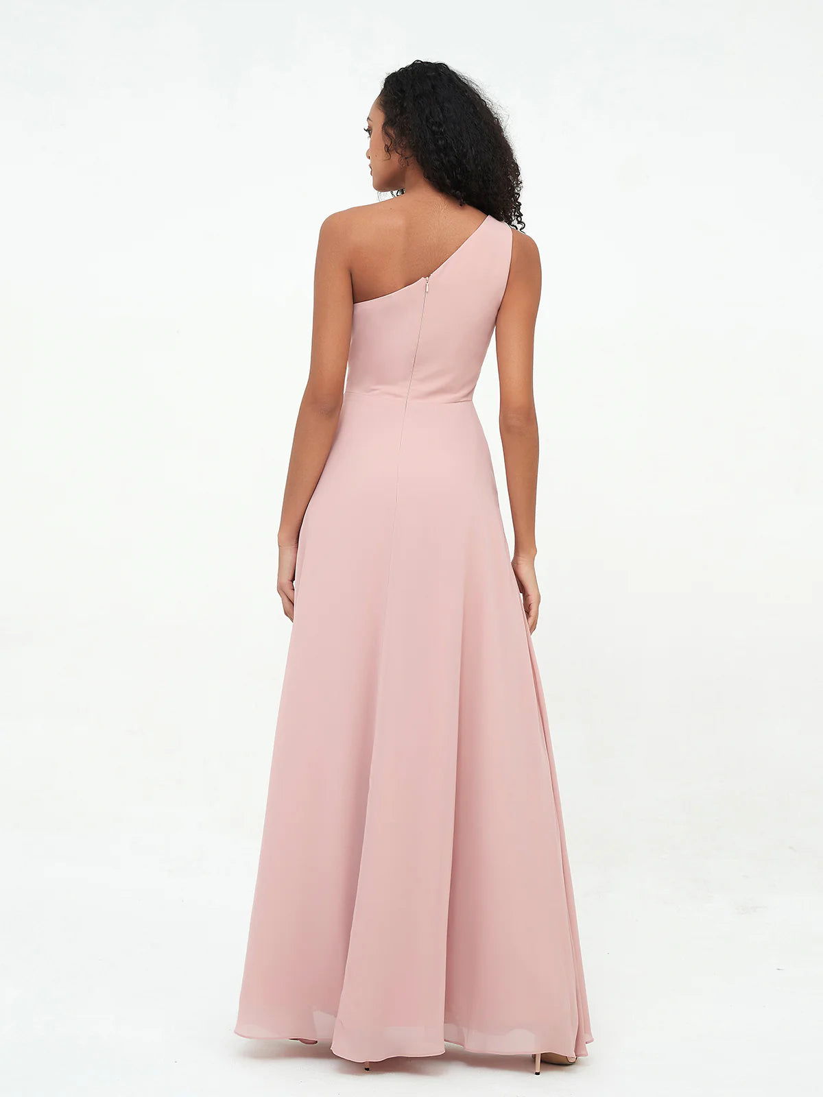 Elegant A-Line One-Shoulder Sleeveless Pleated Back Zip High-Slit Floor-Length Bridesmaid Dresses Hot Sale for ladies