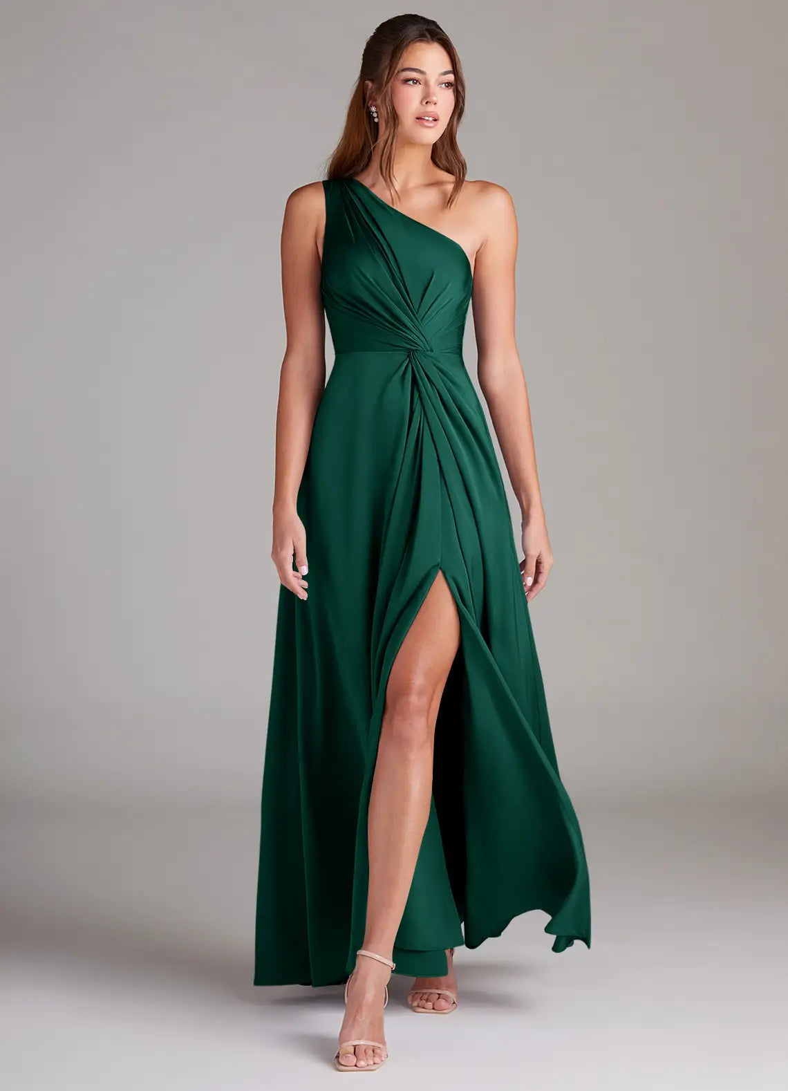 Elegant A-Line One-Shoulder Sleeveless Zipper Back Floor-Length Formal Bridesmaid Dresses