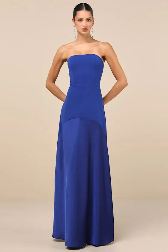 Elegant A-Line Strapless Sleeveless Open Back Floor-Length Formal Evening Dresses