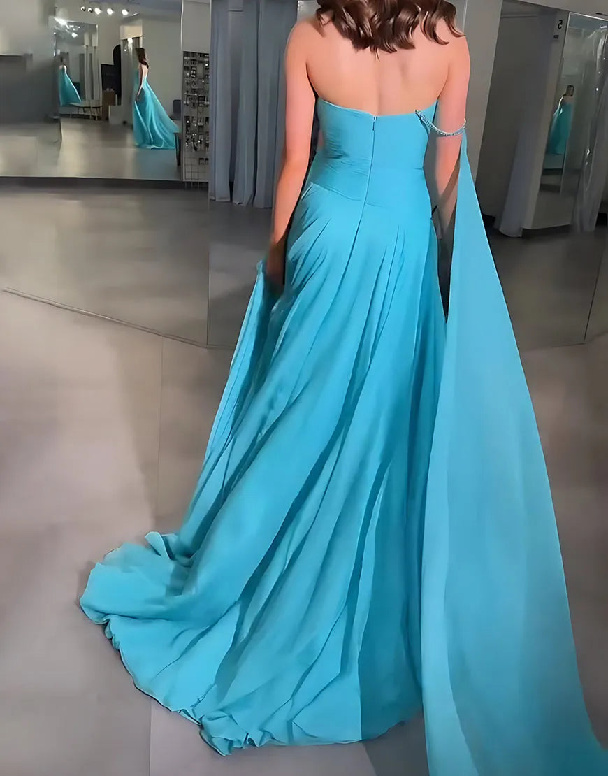 Elegant A-Line Sweetheart Beaded-Cape Floor-Length Prom Dress