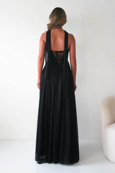 Elegant A-Line Sweetheart Halter-Neck Lace-Up-Back Floor-Length Formal Prom Dresses