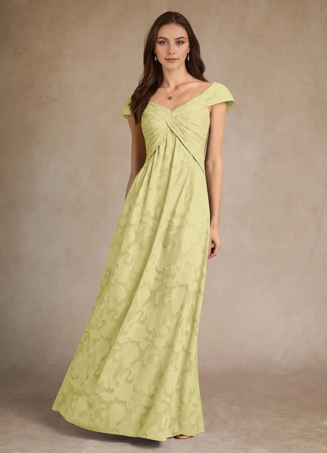 Elegant A-Line Sweetheart Neck Cap-Sleeve Ruched Back Floral-Lace Floor-Length Mother of the Bride Dress