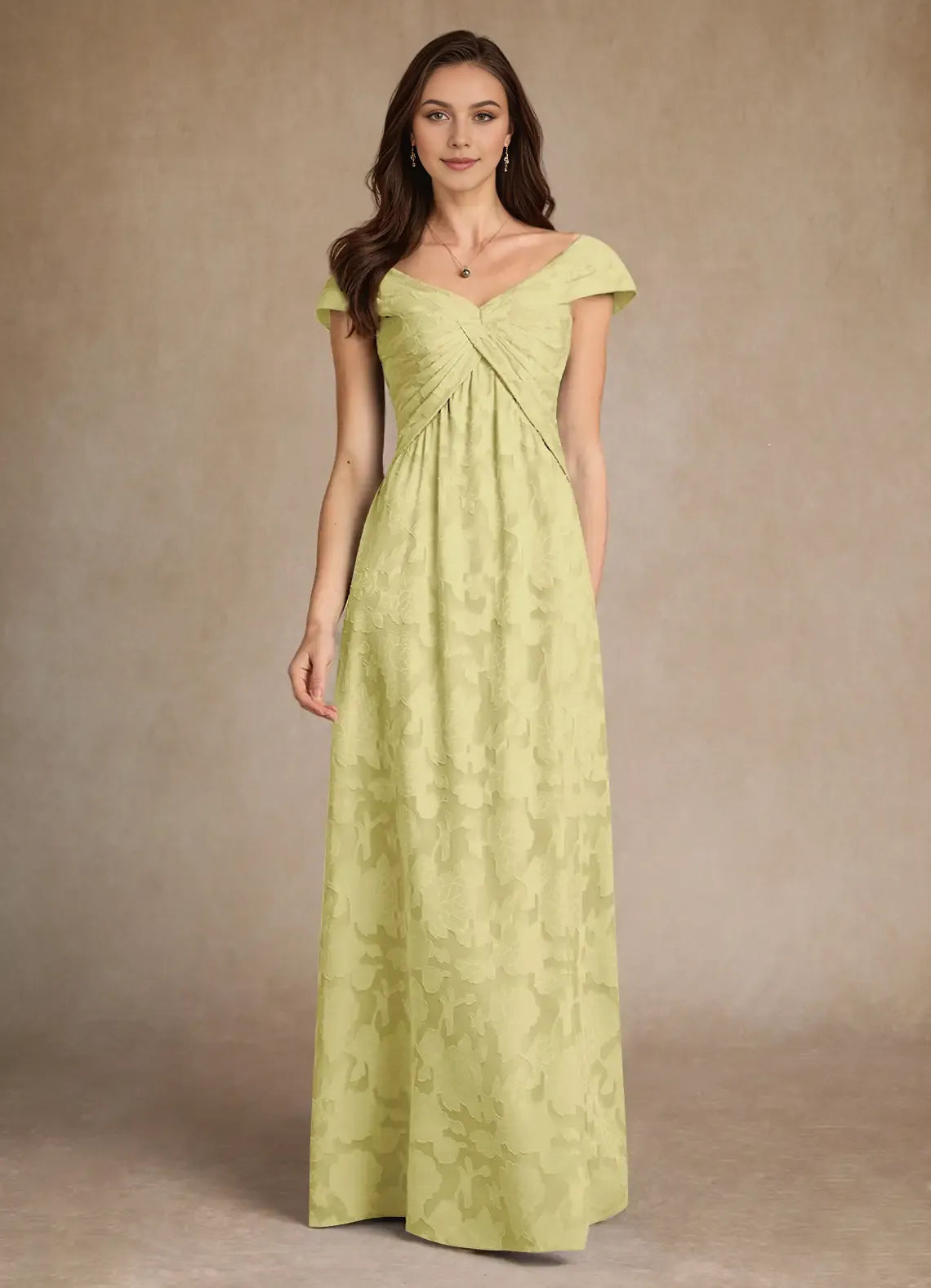 Elegant A-Line Sweetheart Neck Cap-Sleeve Ruched Back Floral-Lace Floor-Length Mother of the Bride Dress