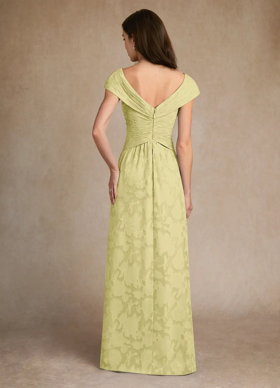 Elegant A-Line Sweetheart Neck Cap-Sleeve Ruched Back Floral-Lace Floor-Length Mother of the Bride Dress