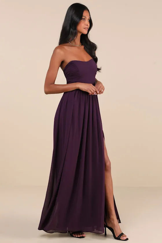 Elegant A-Line Sweetheart Neck Strapless Zipper Back Long Evening Dresses