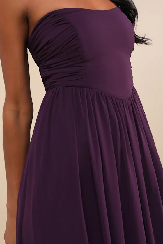 Elegant A-Line Sweetheart Neck Strapless Zipper Back Long Evening Dresses