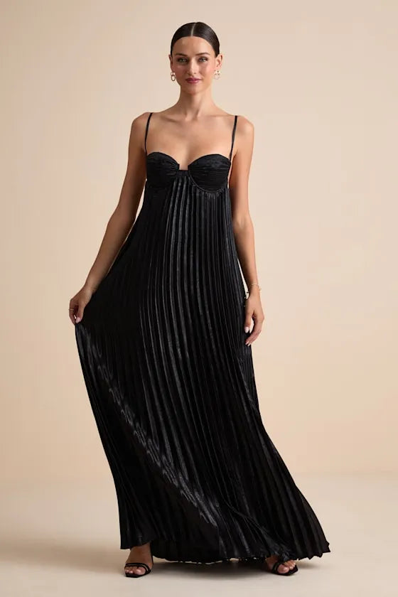 Elegant A-Line Sweetheart Spaghetti-Strap Crisscross-Back Pleated-Floor-Length Prom Dress