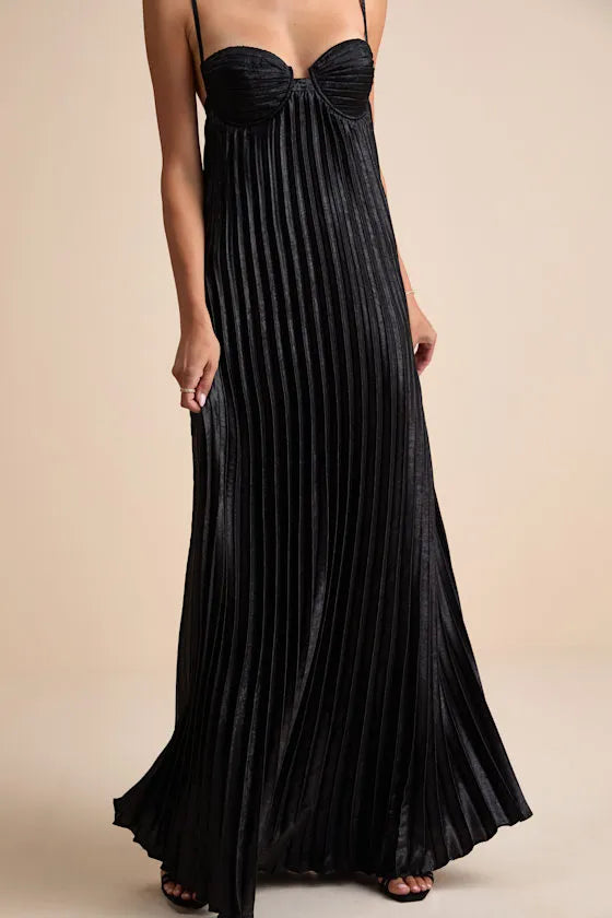 Elegant A-Line Sweetheart Spaghetti-Strap Crisscross-Back Pleated-Floor-Length Prom Dress