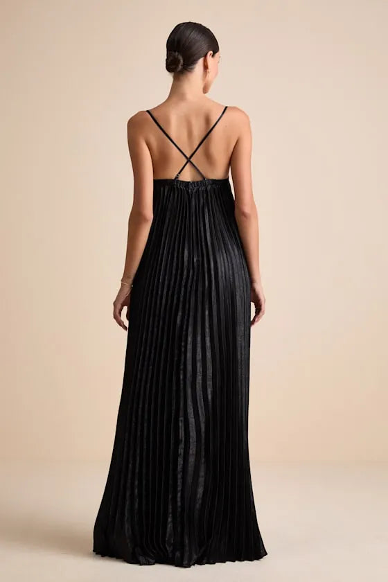 Elegant A-Line Sweetheart Spaghetti-Strap Crisscross-Back Pleated-Floor-Length Prom Dress