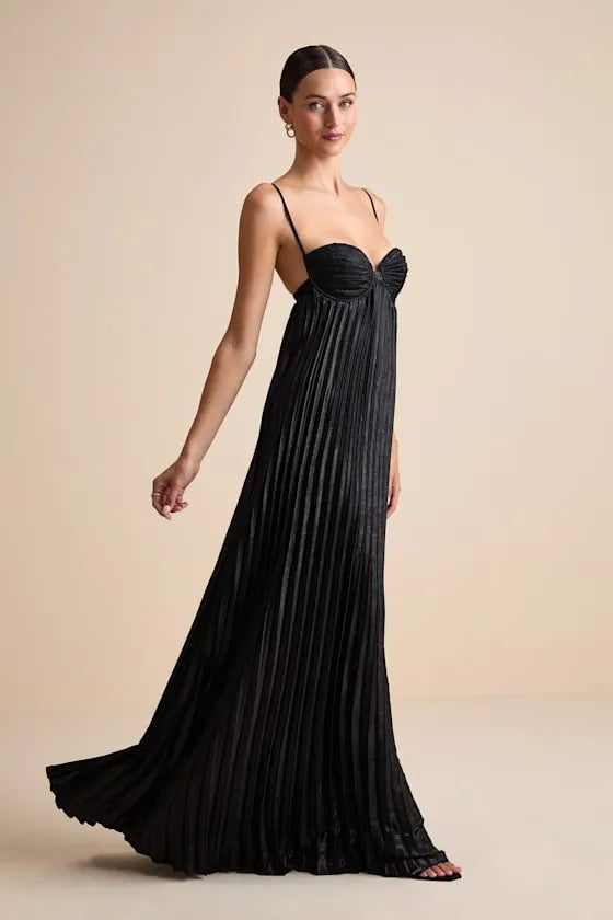 Elegant A-Line Sweetheart Spaghetti-Strap Crisscross-Back Pleated-Floor-Length Prom Dress