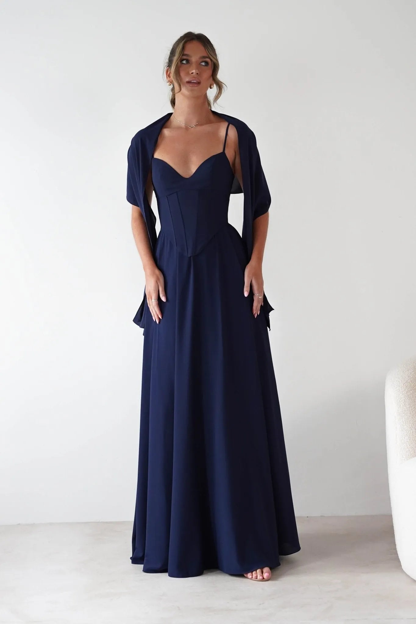 Elegant A-Line Sweetheart Spaghetti-Strap Lace-Up-Back Capelet-Floor-Length Formal Prom Dresses