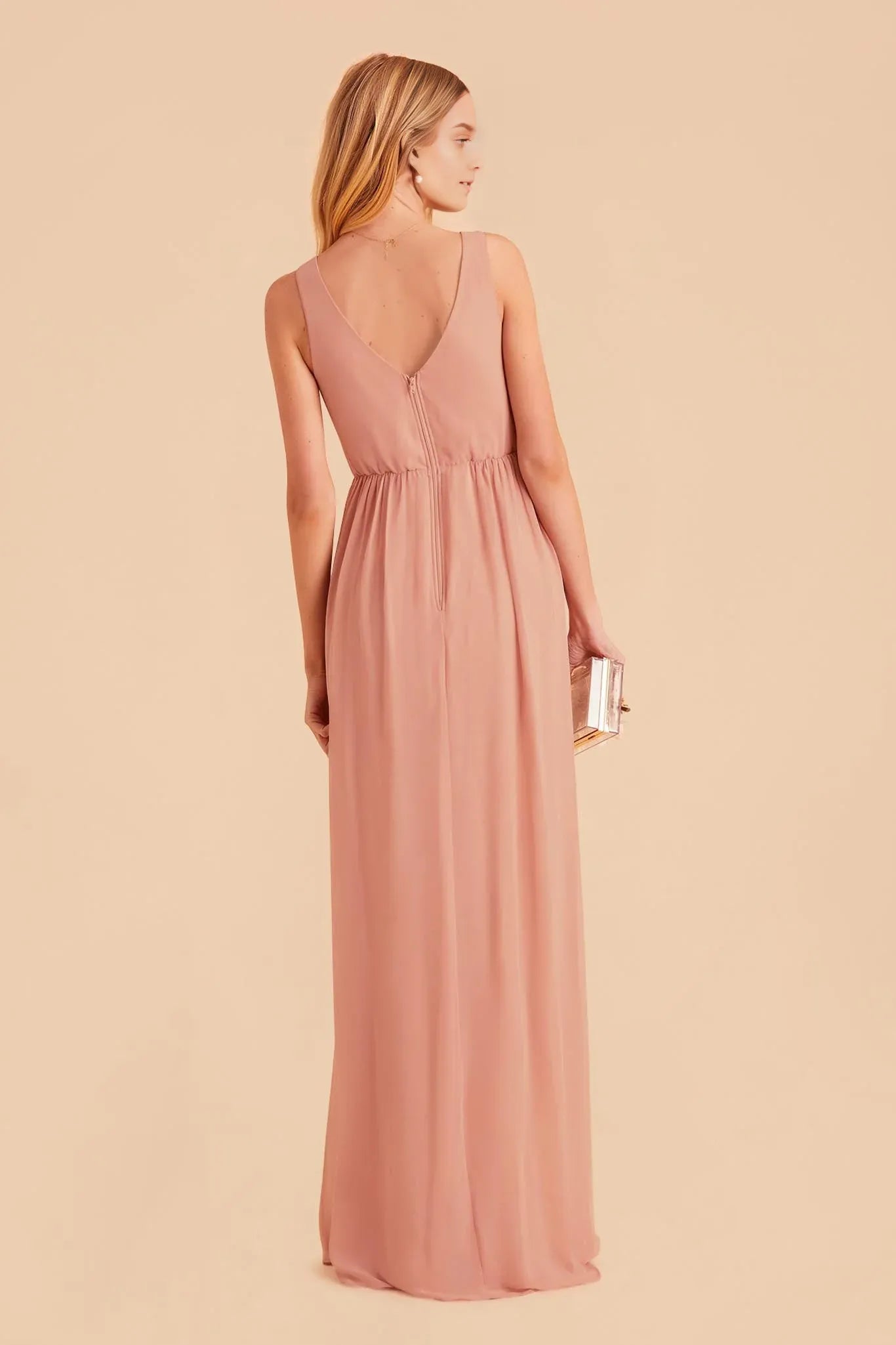 Elegant A-Line V-Neck Sleeveless Open-Back Back Zip Floor-Length Prom Dress with Side Leg Slit