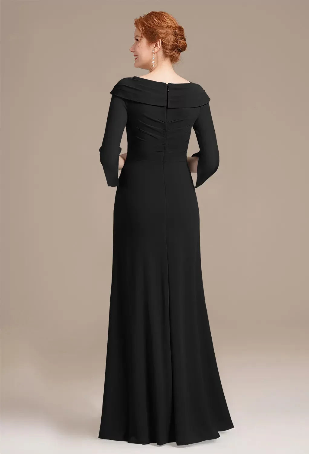 Elegant A-Line V-Neck Three-Quarter Sleeves Embellished Back Floor-Length Mother Of The Bride Dresses