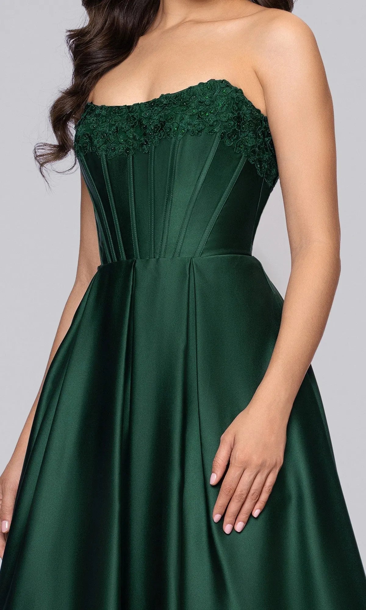 Elegant A Line Strapless Lace Bodice Lace Up Back Floor Length Prom Dresses