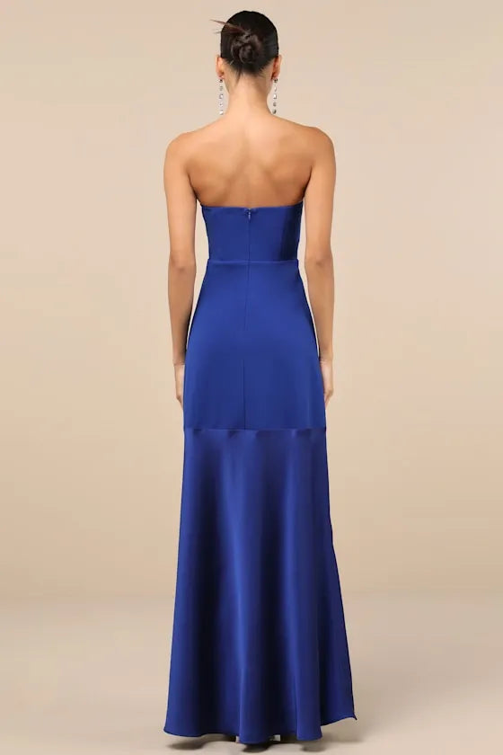 Elegant A Line Strapless Sleeveless Open Back Floor Length Formal Prom Dresses