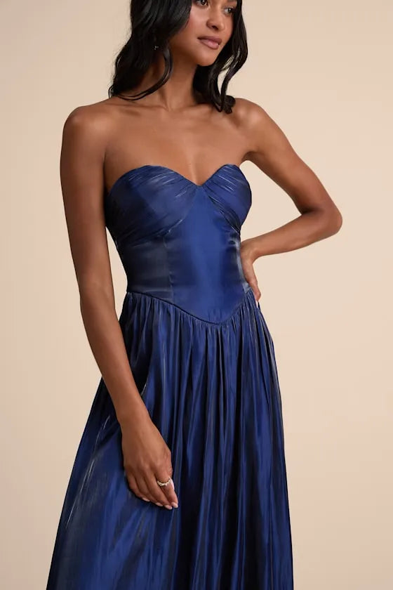 Elegant A Line Strapless Sleeveless Open Back Floor Length Formal Prom Dresses