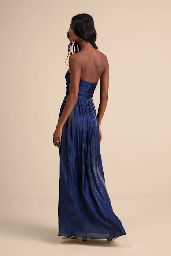 Elegant A Line Strapless Sleeveless Open Back Floor Length Formal Prom Dresses