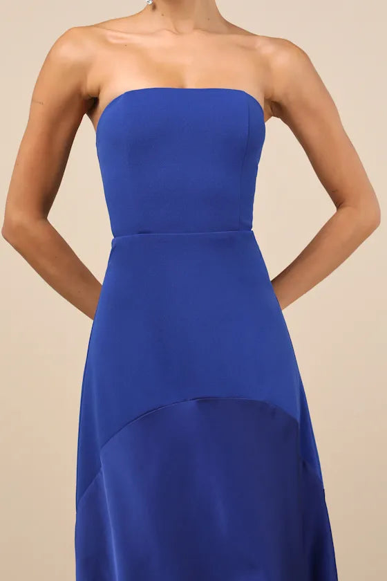 Elegant A Line Strapless Sleeveless Open Back Floor Length Formal Prom Dresses