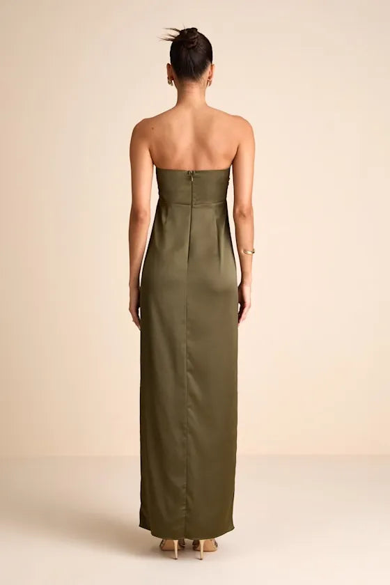 Elegant A Line Strapless Sleeveless Open Back Ruched Floor Length Formal Prom Dresses