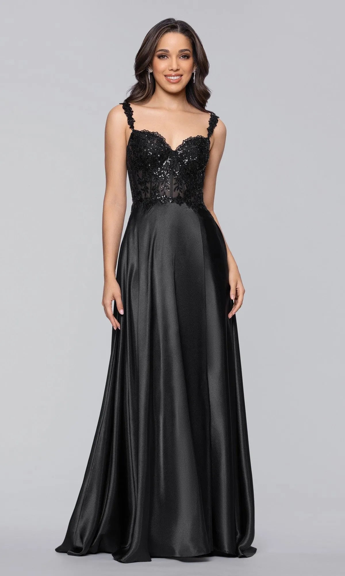 Elegant A Line Sweetheart Neck Lace Strap Sequin Mesh Floor Length Prom Dresses