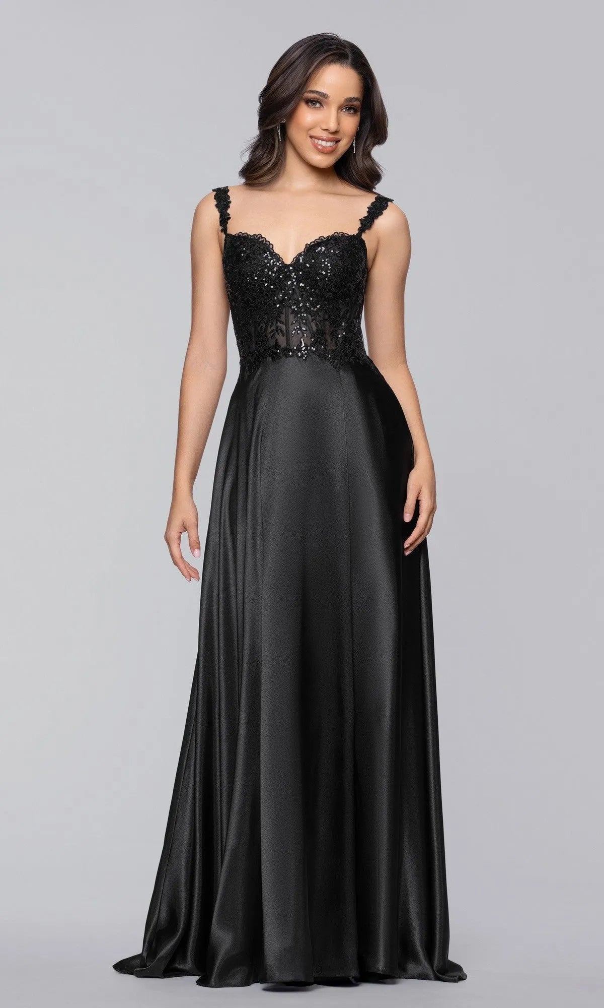 Elegant A Line Sweetheart Neck Lace Strap Sequin Mesh Floor Length Prom Dresses