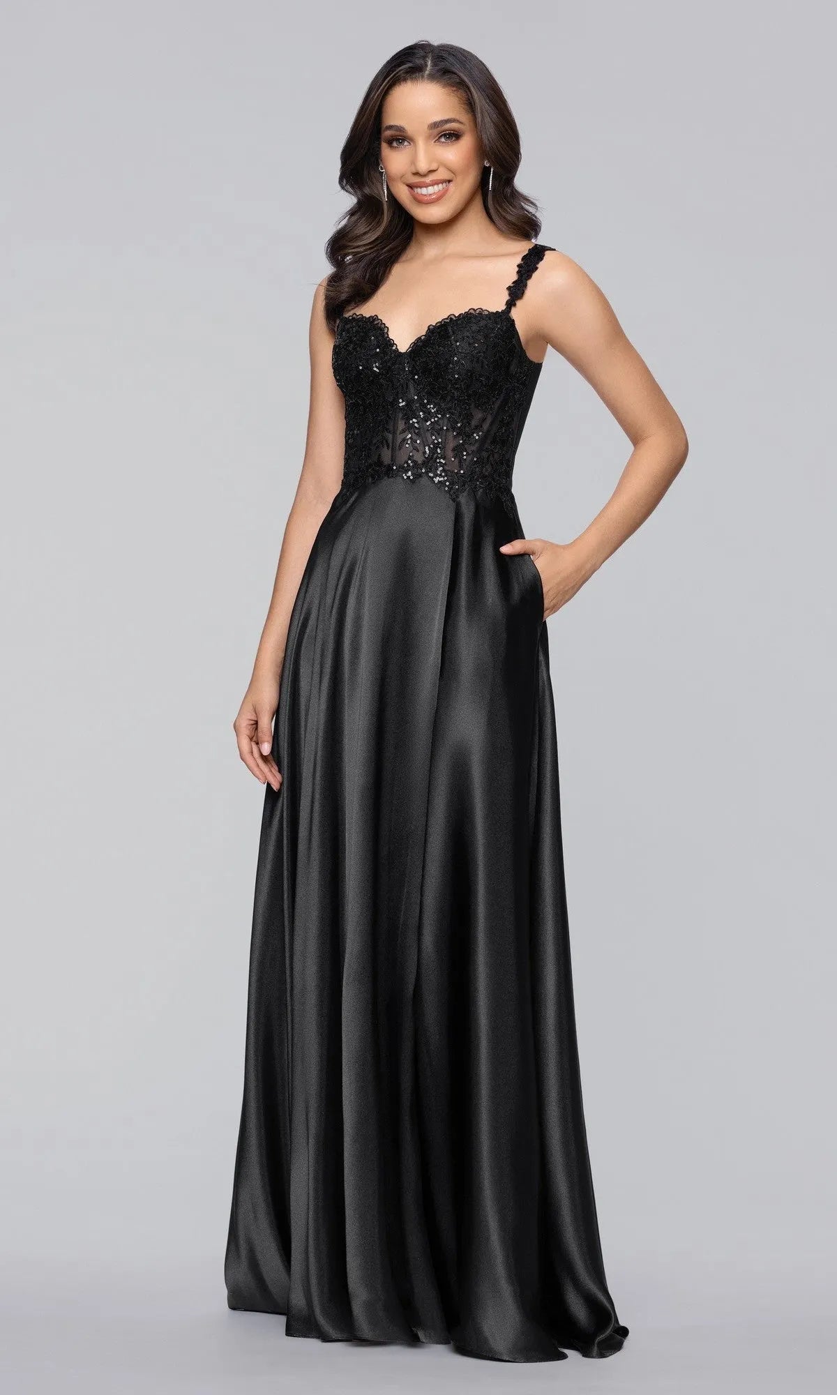 Elegant A Line Sweetheart Neck Lace Strap Sequin Mesh Floor Length Prom Dresses