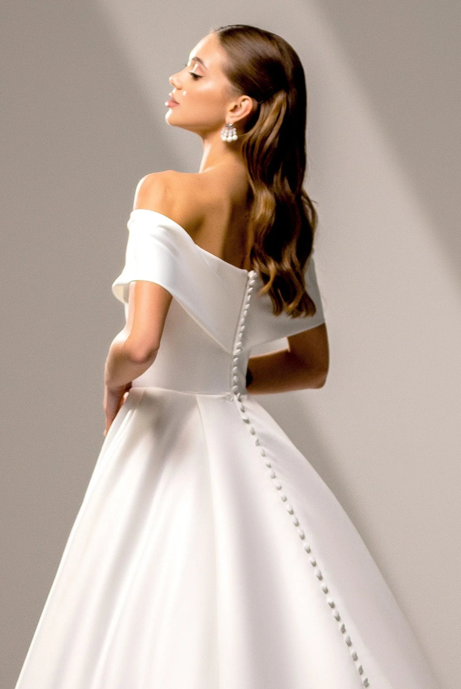 Elegant Ball Gown Off-the-Shoulder Sleeveless Button-Back Floor-Length Wedding Dresses