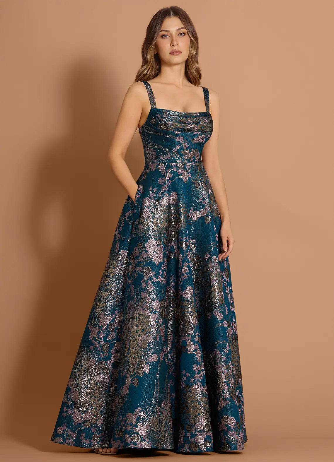 Elegant Ball Gown Square Neck Spaghetti Strap Back Floor-Length Prom Dresses