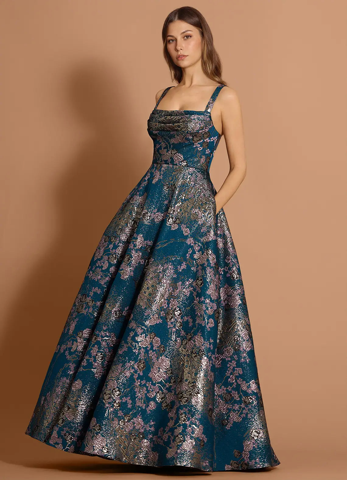 Elegant Ball Gown Square Neck Spaghetti Strap Back Floor-Length Prom Dresses