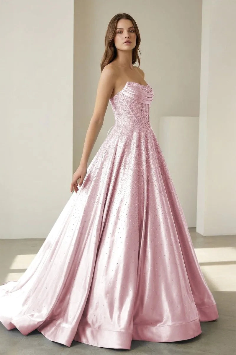 Elegant Ballgown Strapless Sleeveless Lace-Up-Back Floor-Length Prom Gown