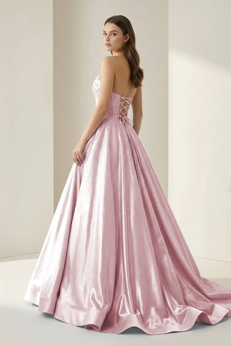Elegant Ballgown Strapless Sleeveless Lace-Up-Back Floor-Length Prom Gown