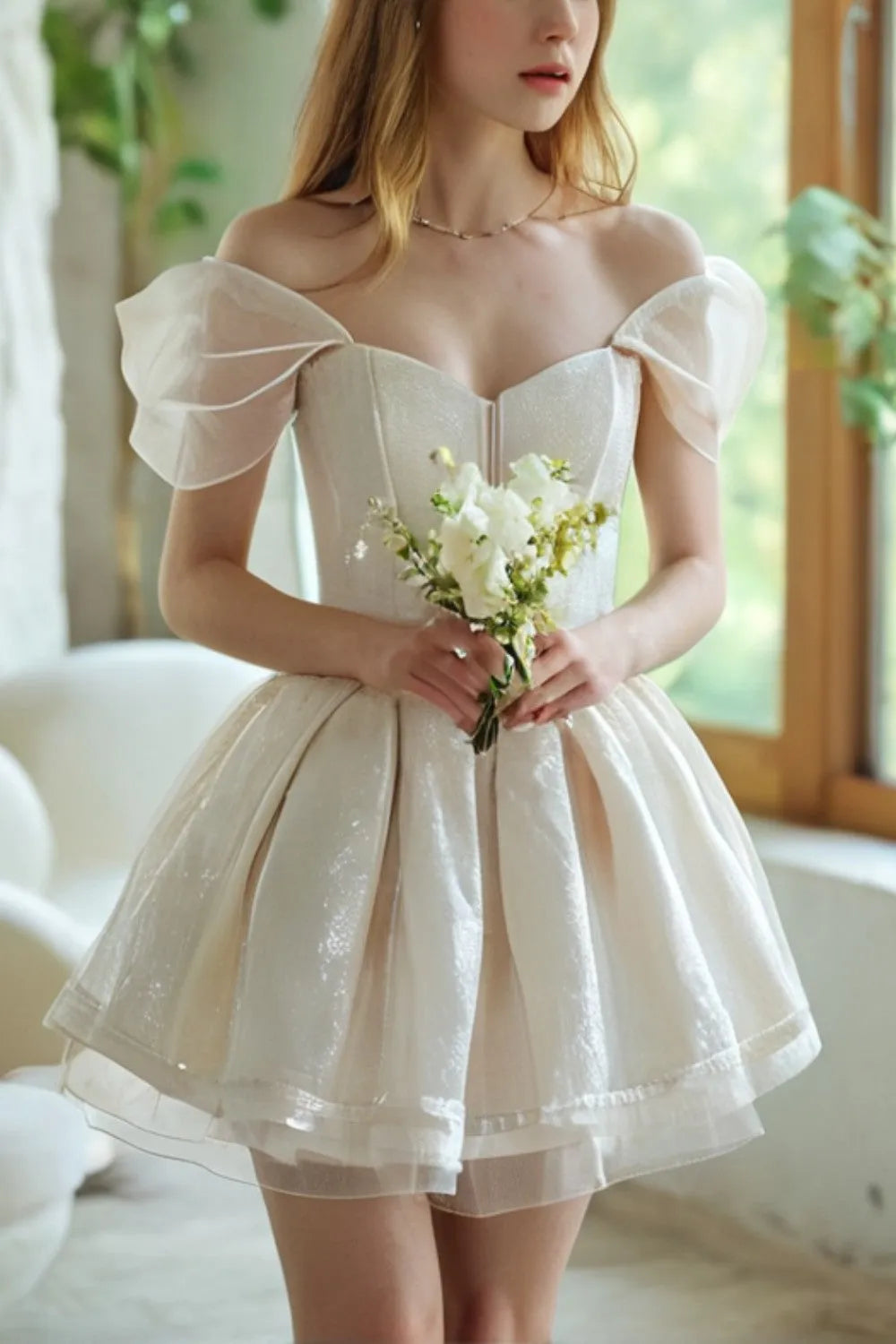 Elegant Ballgown Sweetheart Neck Off Shoulder Zipper Back Short Homecoming Dresses