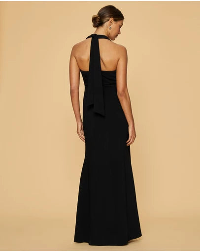 Elegant Black Sheath Halter-Neck Sleeveless Tie-Back Floor-Length Prom Dresses hot sale for women