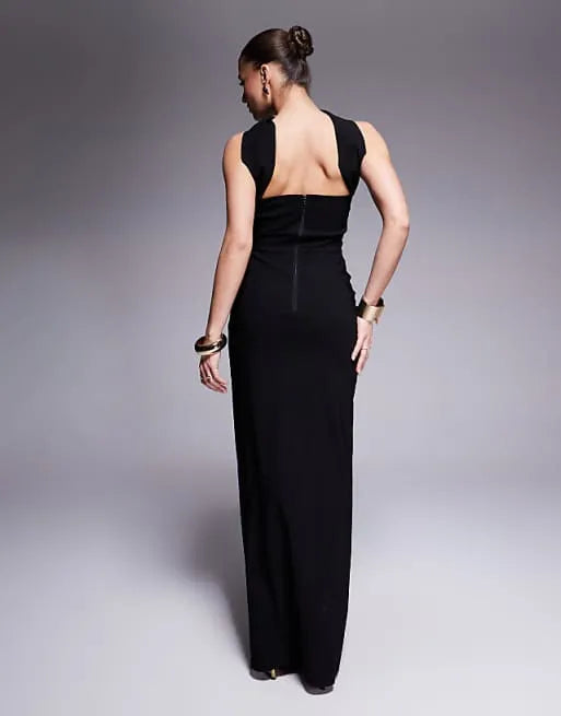 Elegant Black Sheath One-Shoulder Sleeveless High Side Slit Back Zip Floor-Length Prom Dresses for sale