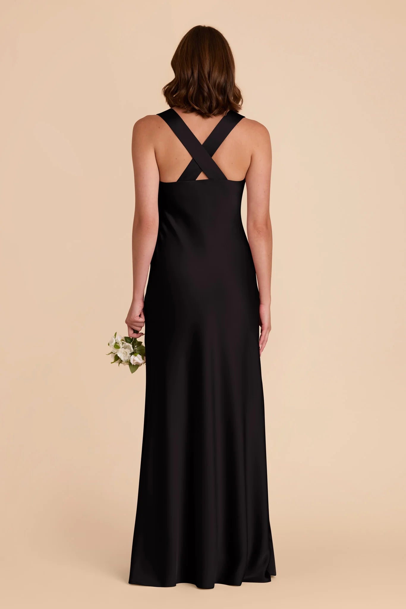 Elegant Black Sheath V-Neck Sleeveless Satin Crisscross Back Floor-Length Prom Dresses for ladies Hot Sale